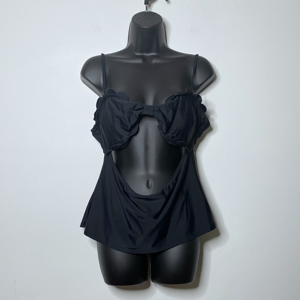 Cupshe Black Tankini - Cutout Scalloped Size XLarge